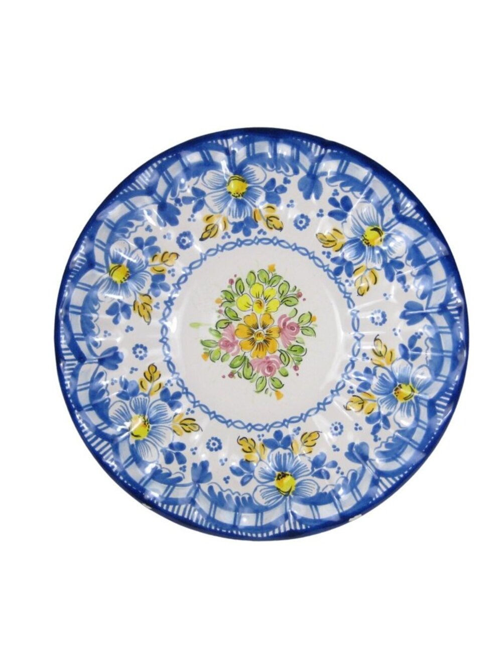 Vintage Hand Painted Ceramic Floral Plate Signed Sevilla Wall Decor 9 inch CHIP